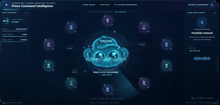 PureRide command interface with holographic mascot